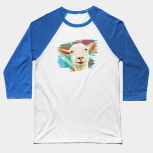 Friendly White Goat Geometric Background Baseball T-Shirt